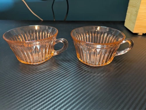 anchor hocking queen mary pink depression glass tea cups- set of 6