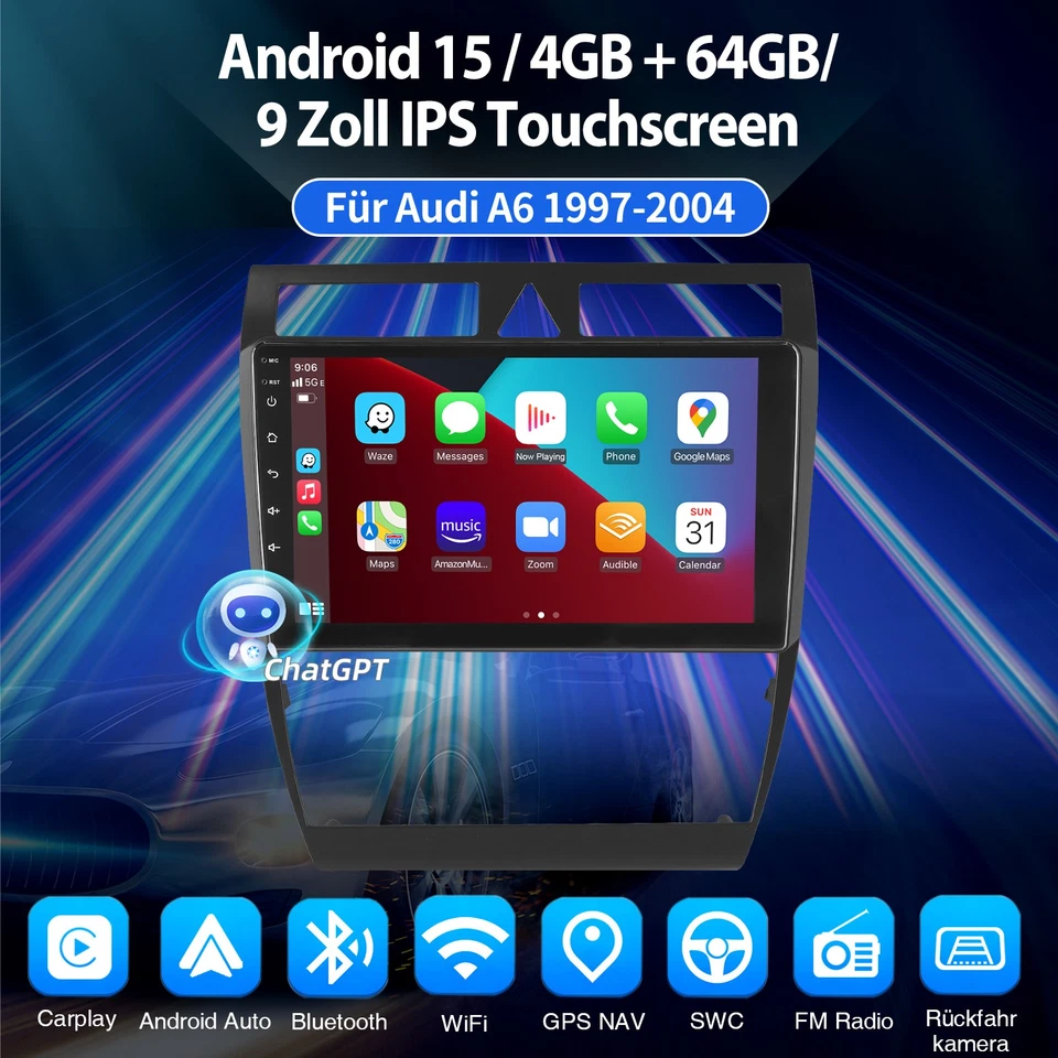 Für Audi A6 4B2 4B5 C5 1997-2005 Carplay DAB Android 15 Autoradio GPS 4G+64G CAM - Bild 3 von 4