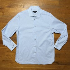 John Varvatos Men Button Up Shirt 16 32/33 M/L Regular Fit Pin Dot Stripe Blue