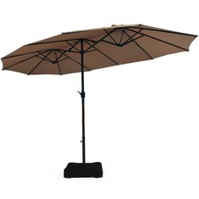 15 Ft Patio Double Sided Umbrella Outdoor Market Umbrella w/ Base Up to 220lbs