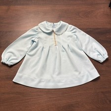 Vtg Baby Blue Dress Girls 18M Peter Pan Collar balloon sleeves 70s MOD Handmade