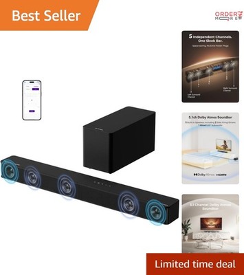 5.1CH Surround Sound Bar with Subwoofer Dolby Atmos VoiceMX BassMX APP 300W