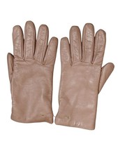 Max Mara Damen Handschuhe Leder beige Gr. 7 gef&uuml;ttert Wolle Made in Italy Logo