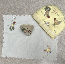 Cute Vintage Easter Chicks Tray & Egg Cup Set & Embroidered Tea & Egg Cosy VGC