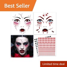 DPKOW Halloween Vampire Face Tattoos Face Gems for Halloween Face Makeup ...
