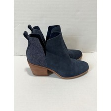 Botines TOMS Everly Cutout Gamuza Azul Denim Tacón Grueso Talla 9