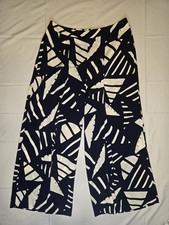 Lauren Ralph Lauren Navy/Cream Abstract Wide Leg Pleated Trousers Womens 10 Luxe