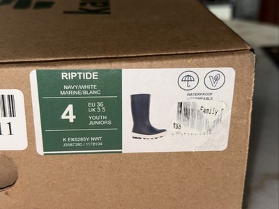 Kamik Riptide Girls Navy Blue And White Waterproof Rain Boots, 4, New