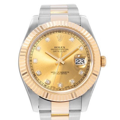 Rolex Datejust II 116333 Champagne Diamond Steel Yellow Gold Mens Watch 2011