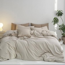 King Duvet Cover Set, 100 Washed King 104"x90" Cream Grey No Comforter 