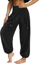 Nuofengkudu Unisex Pantaloni Harem Hippie Tasconi Tinta Unita Vita Alta Larghi L