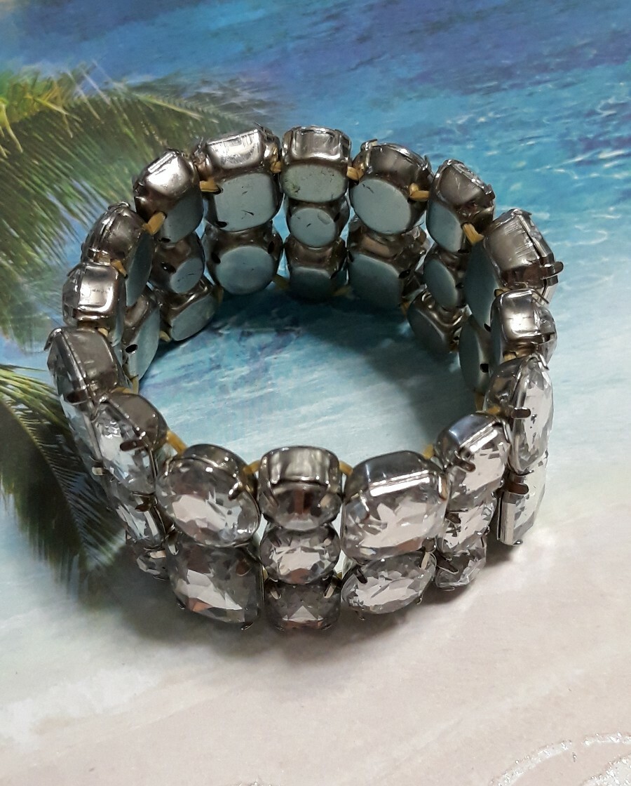 Clear Crystal Silver Tone Multi Shape Stretch Bra… - image 4