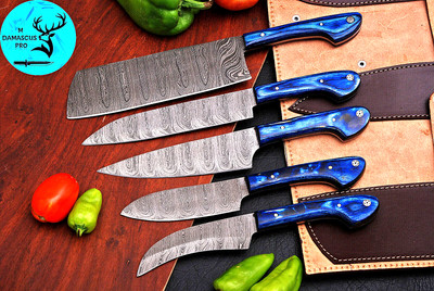 CUSTOM HANDMADE FORGED DAMASCUS STEEL CHEF KNIFE KITCHEN SET 1677