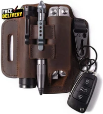 Multitool Belt Sheath EDC Leather Belt Organizer Belt Holder with Multitool P...