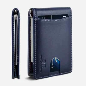 SERMAN BRANDS- Cuir véritable RFID Blocage Slim Minimalist Front Pocket Wallet