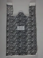 50 Qty. Zebra Print Plastic T-Shirt Retail Shopping Bags w/ Handles 11.5"x6"x21"