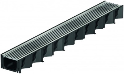 (239,99 /1Stk) ACO Hexaline 2.0 Rinne 1m schwarz + Längsstabrost Edelstahl