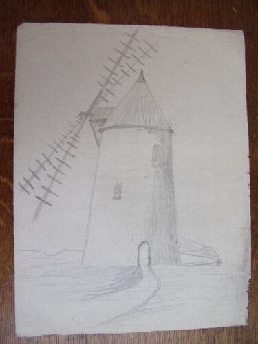 4. dessin au crayon. Moulin à vent  Circa 1940 - Afbeelding 1 van 1