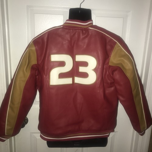 Vintage Air Jordan 23 Faux Leather Varsity Bomber Jacket Youth Large (16/18) - Picture 8 of 12