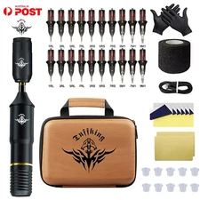 Tuffking Tattoo Machine Kit Wireless Rotary Motor Pen Gun Needle Power Supply AU