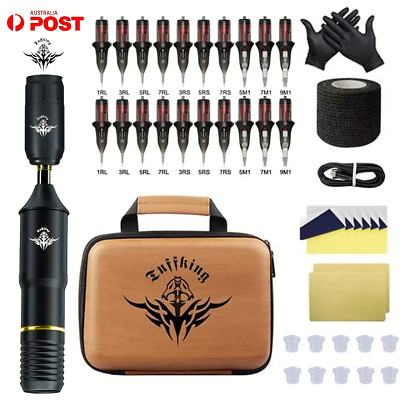 Tuffking Tattoo Machine Kit Wireless Rotary Motor Pen Gun Needle Power Supply AU