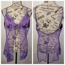 Victorias Secret Babydoll Top Large Sheer V Neck Open Front Purple VTG 90's Y2K