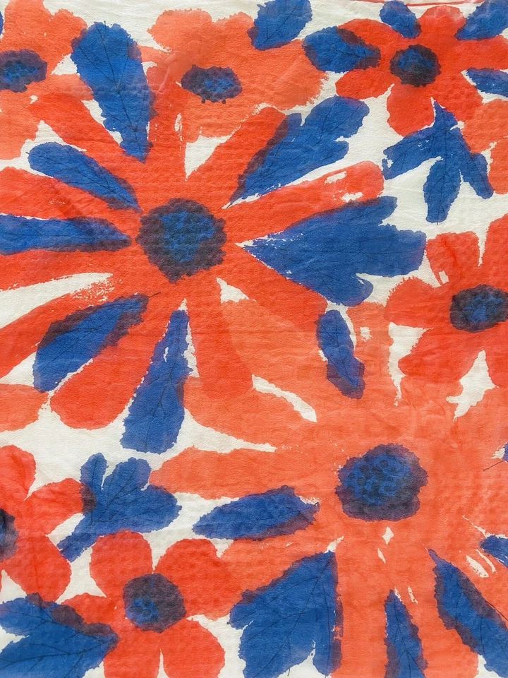 Vintage 60s Vera Neumann Red White & Blue Floral Sheer Chiffon Silk Scarf - Image 2 of 4