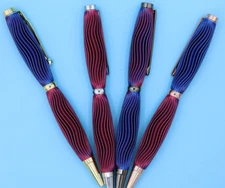 Fancy Slimline Ballpoint Pen in 3D Printed Waves with Dual Color Silk Red/Blue