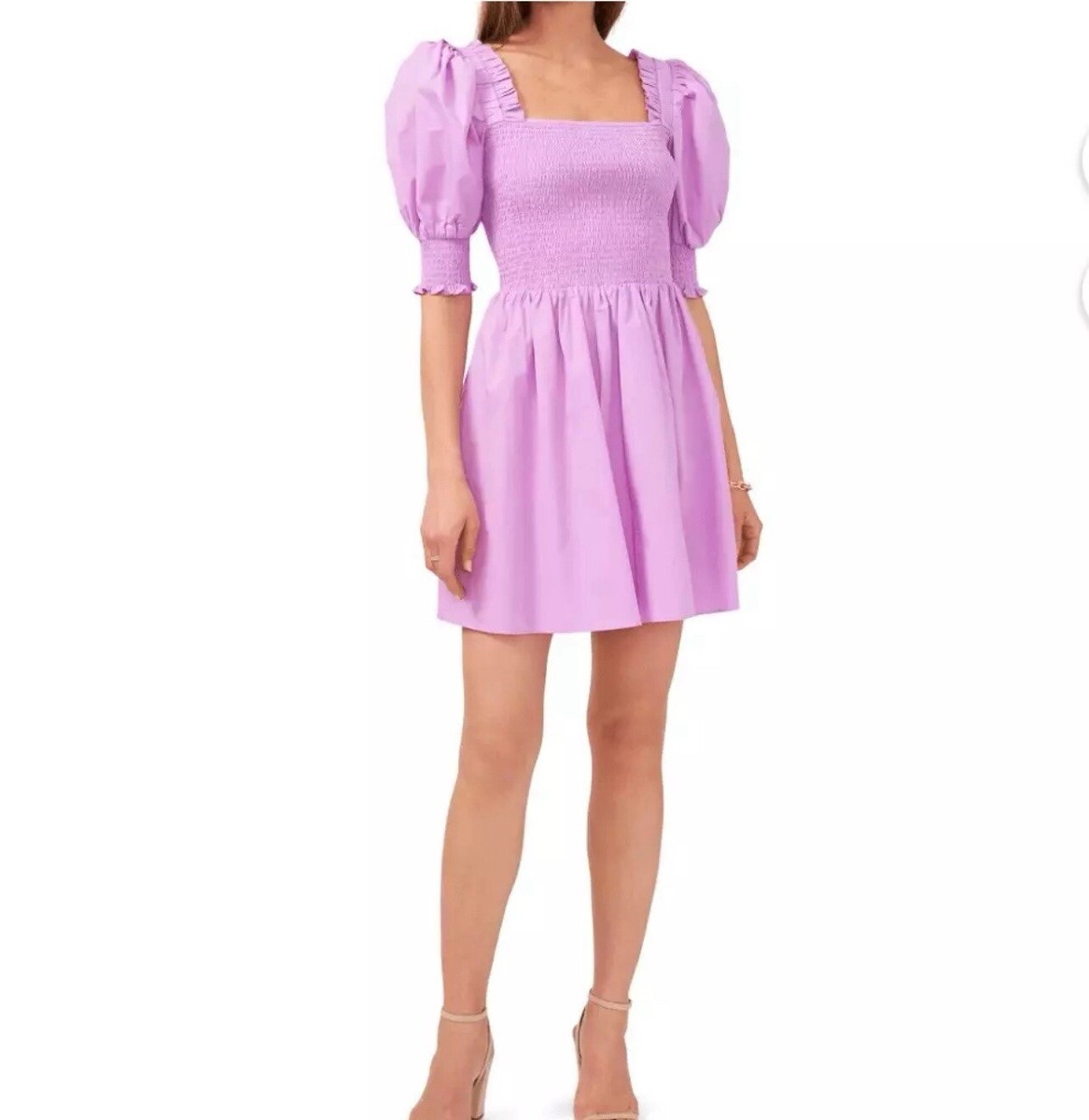 State Puff Smocked Sleeve Smocked Bodice Dress 100% Cotton