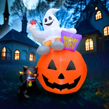 PTS 6FT Inflatable Ghosts with Pumpkins and Cat Outdoor Decoration