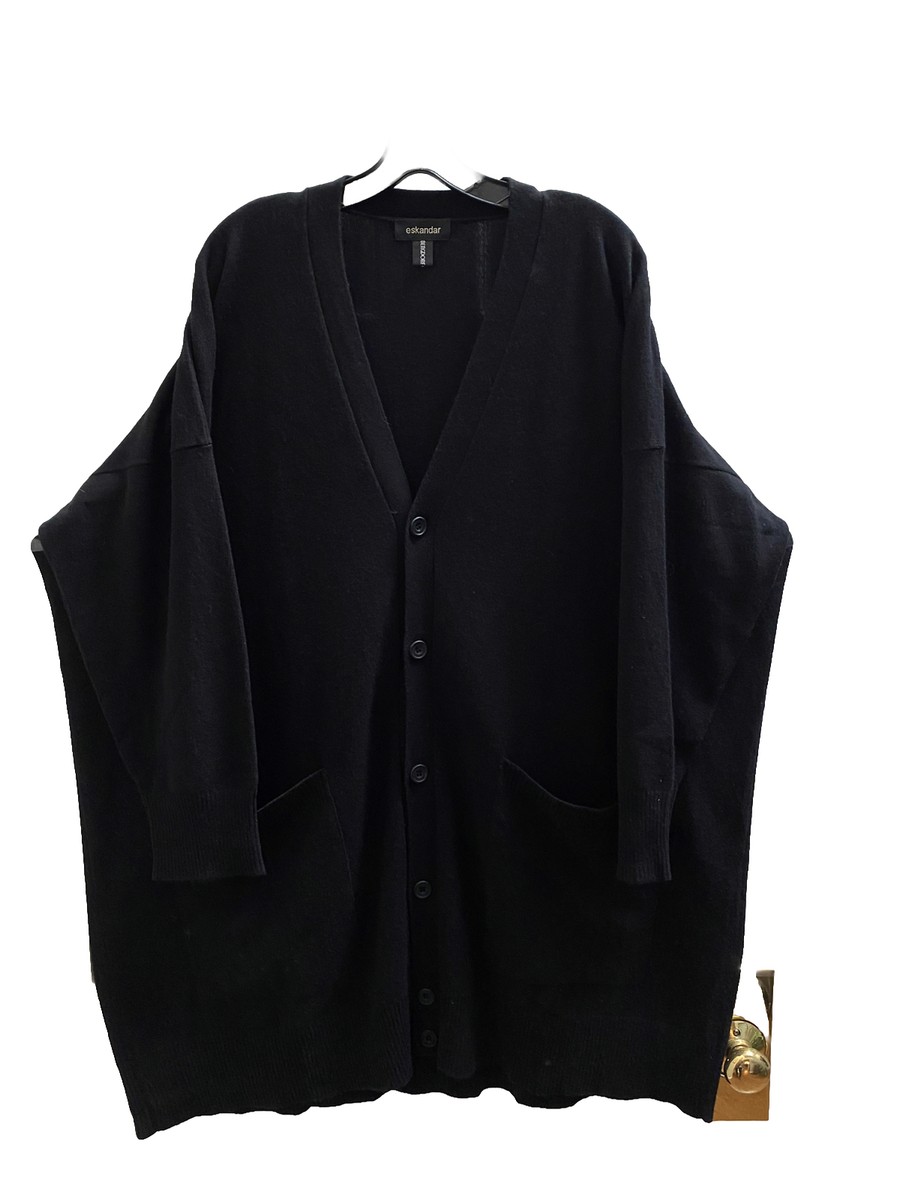 Cardigan Eskandar Cachemire - Motif Carreaux Ottomans, Charbon/Noir, Taille Unique