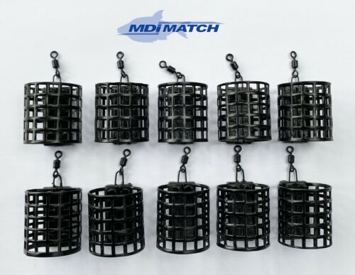 Pack of 10 MDI Match 20g Round Metal Wire Cage Swim Feeders with Swivel - Photo 1/2