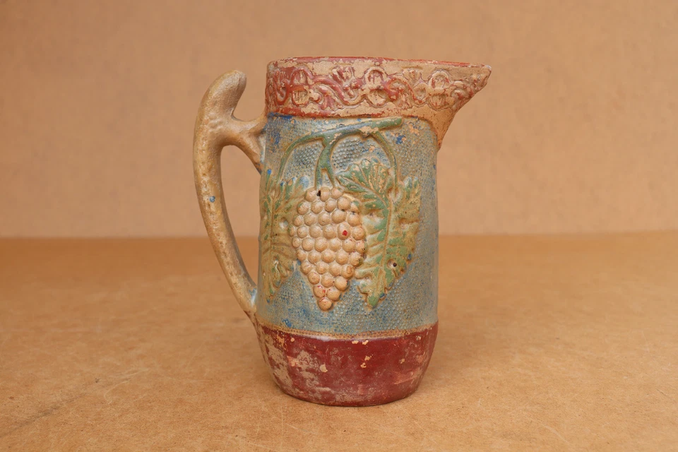 Antique Pottery Primitive Redware Wine Pitcher Jug Canna Vase Marked Early 20th. - Image 3 of 4