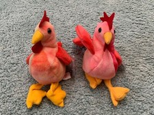 1996 Ty Beanie Baby Strut and Doodle the Rooster Pair with tags and errors 