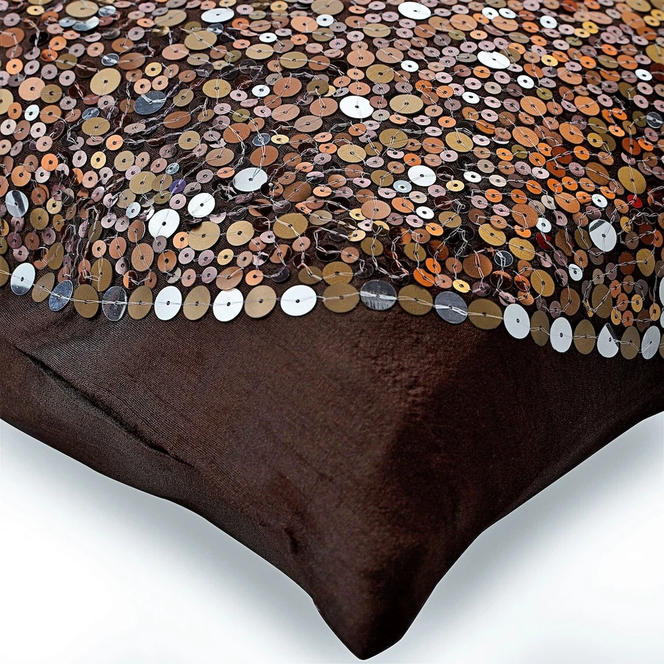 Throw Pillow Case Brown 16"x16", Square Silk Circles & Dots - Brown Eye Sparkle - Image 2 of 4