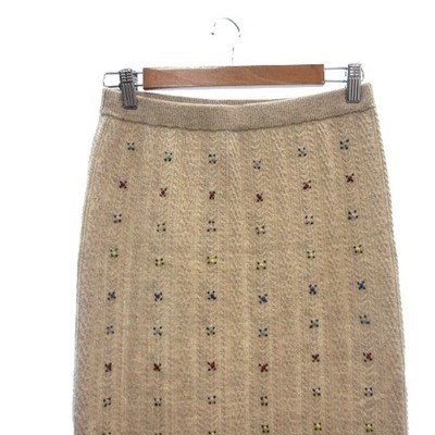 Fig London Tight Skirt Long Embroidered Cable Wool F Beige AU Used  