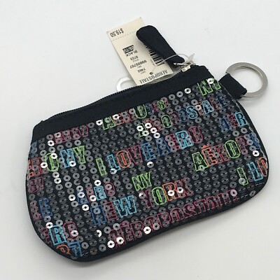 Aéropostale Makeup Bag Black Sequined I Love Aero Zippered Cosmetic Pouch NWT