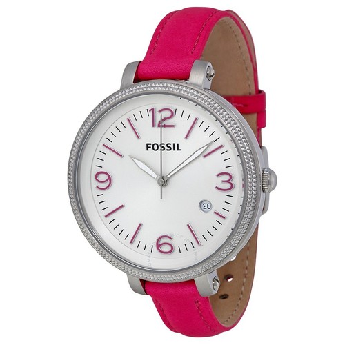 FOSSIL HEATHER HOT PINK LEATHER BAND 