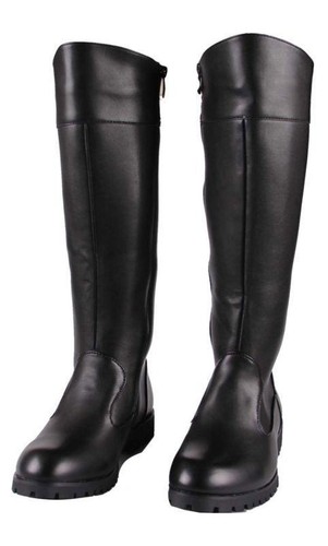 Fashion Mens Leather Zip Knee High 