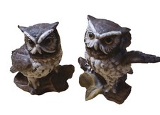 VTG Lot Of 2 HOMCO #1114 Bisque Great Horned Owls On Branches 5" Figurines