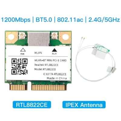 Dual Band Mini Pcie RTL8822CE 1200Mbps WiFi Card Bluetooth 5.0 Wireless Adapter