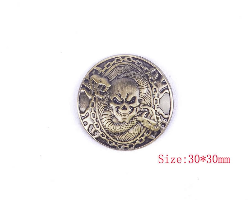 1-1/8'' Western Fortune Cover Screw Back Concho Antique Brass Skull Saddle Tack - Image 2 of 4
