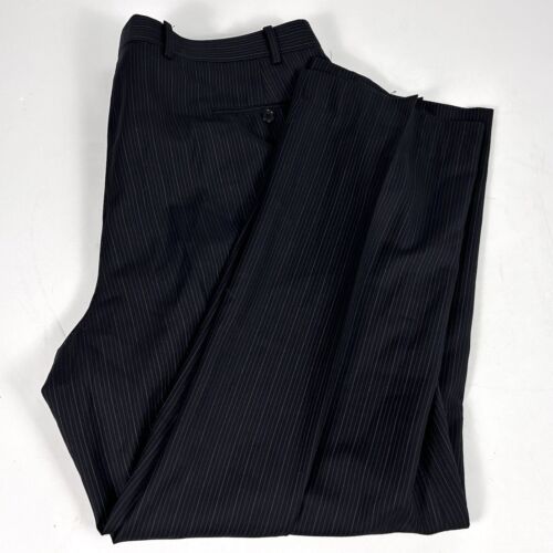 Calvin Klein 46L Suit 42x29 Flat Front Black Striped Wool Two Button Vented - Picture 3 of 12
