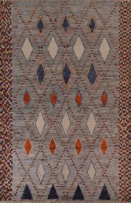 Diamond Design Moroccan Gray Hand-knotted Area Rug 7'x10' Wool Oriental Carpet