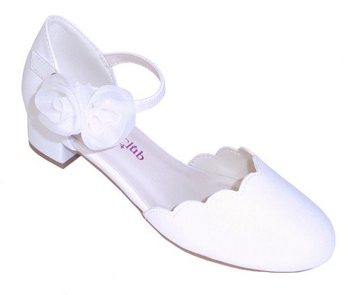 Le Ragazze Per Bambini Scarpe con tacco e fiore bianco 1st Comunione  Damigella D'OnOre Occasione | eBay