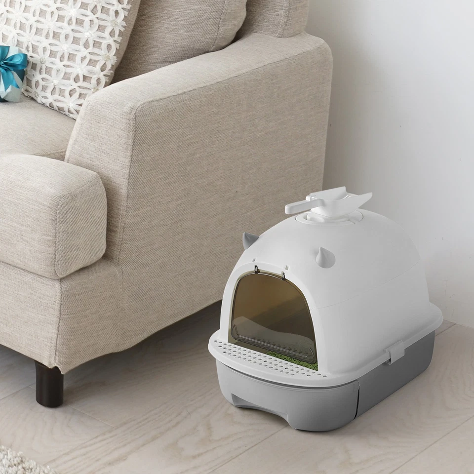 Fully Enclosed Cat Litter Box, Covered Kitty Litter Box with Lid, Scoop, Gray - Изображение 4 из 4