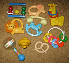 LOTE de 10 Mordedores DE COLECCIÓN BEBÉ SONAJEROS León Caballo Jirafa Sanitoy Fisher Price