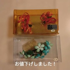Green flower motif hair comb set, fabric, brand new, unused