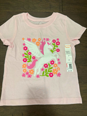 Jumping Beans Girls Size 4 Pink Unicorn Graphic Glitter Tagless Crew Tee