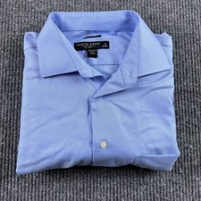 Pronto Uomo Mens 17 - 34/35 Blue Long Sleeve Button Up Non Iron Woven Shirt